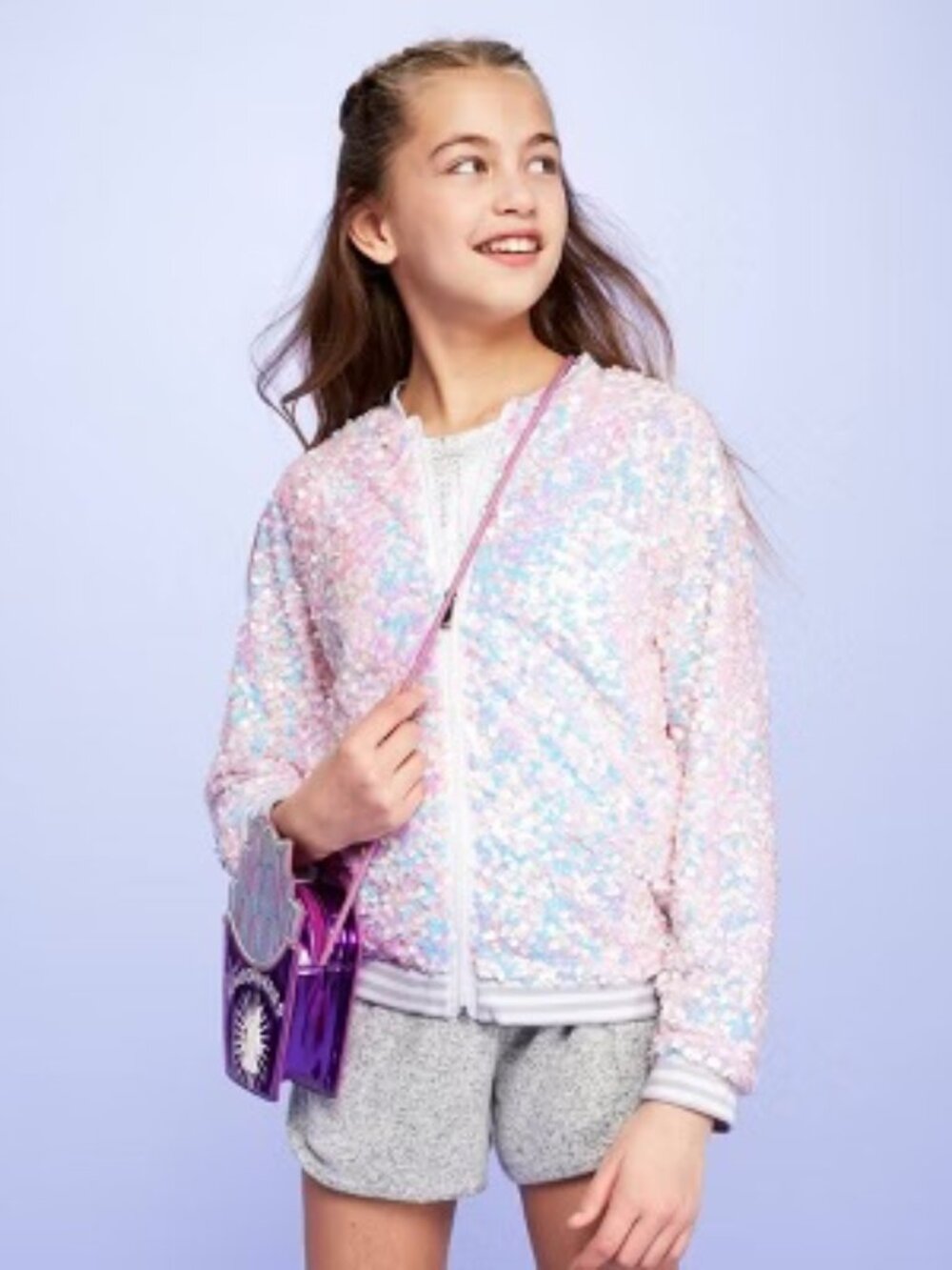 More Than Magic Iridescent Sequin Bomber Jacket